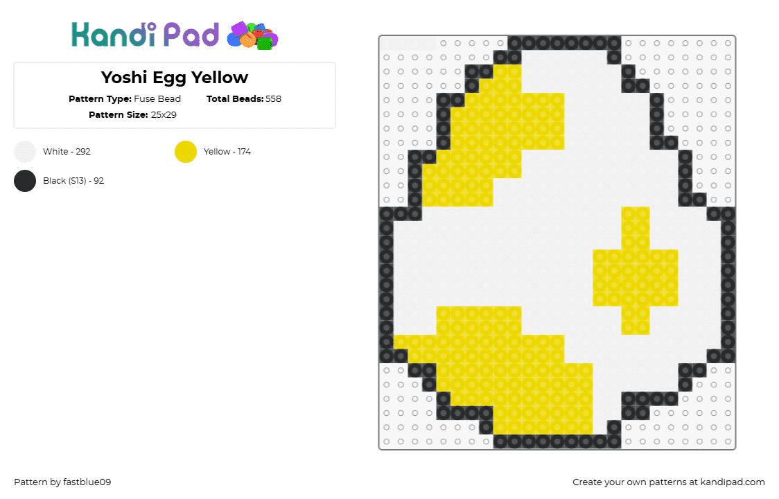 Yoshi Egg Yellow - Fuse Bead Pattern by fastblue09 on Kandi Pad - yoshi,egg,mario,spots,nintendo,video game,white,yellow