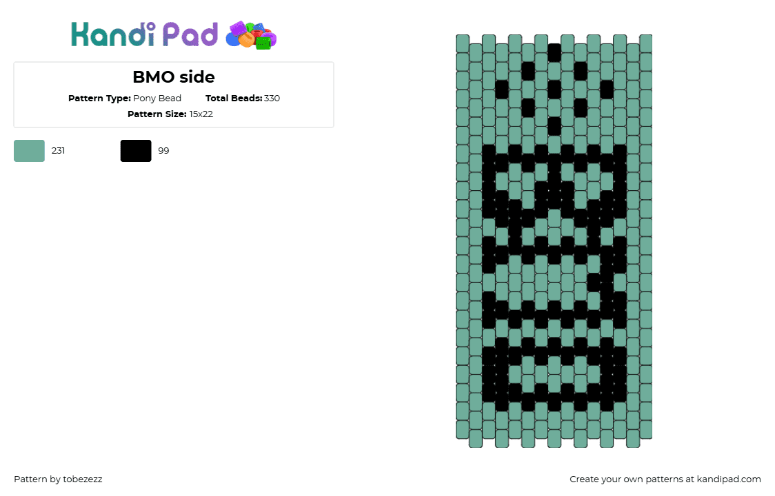 BMO side - Pony Bead Pattern by tobezezz on Kandi Pad - bmo,adventure time,text,panel,cartoon,tv show,green,teal,black