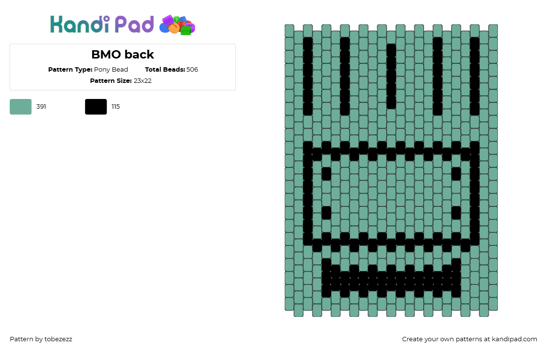 BMO back - Pony Bead Pattern by tobezezz on Kandi Pad - bmo,adventure time,text,panel,cartoon,tv show,green,teal,black