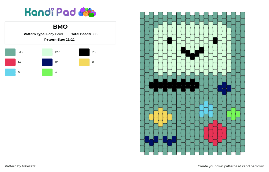 BMO front - Pony Bead Pattern by tobezezz on Kandi Pad - bmo,adventure time,gameboy,panel,character,cartoon,tv show,green,teal