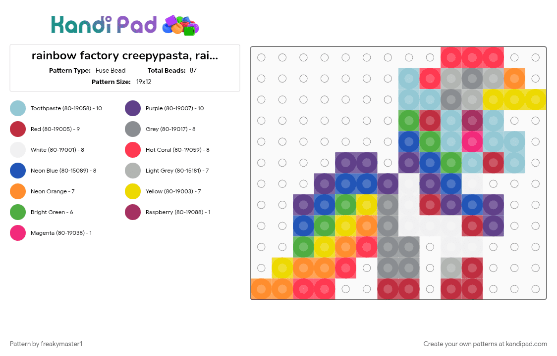 rainbow factory creepypasta, rainbow dash, my little pony - Fuse Bead Pattern by k1ll_ur_idolz on Kandi Pad - colorful, gray, purple, red, yellow