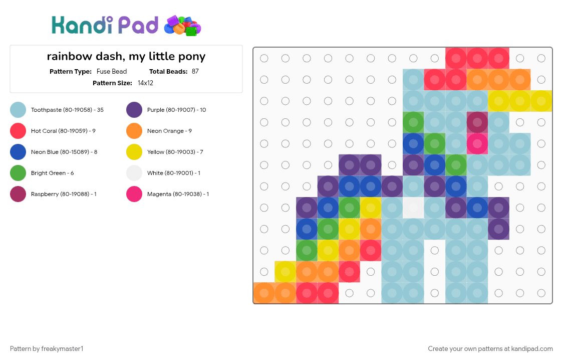 rainbow dash, my little pony - Fuse Bead Pattern by k1ll_ur_idolz on Kandi Pad - light blue, purple
