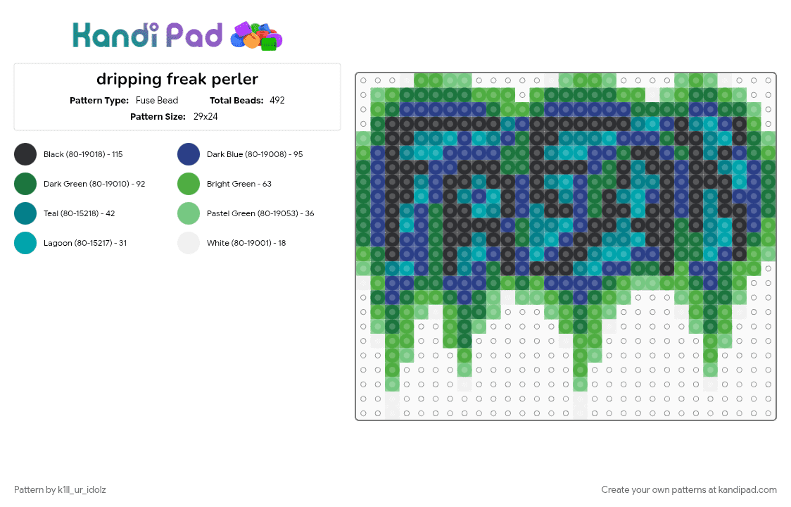 dripping freak perler - Fuse Bead Pattern by k1ll_ur_idolz on Kandi Pad - green