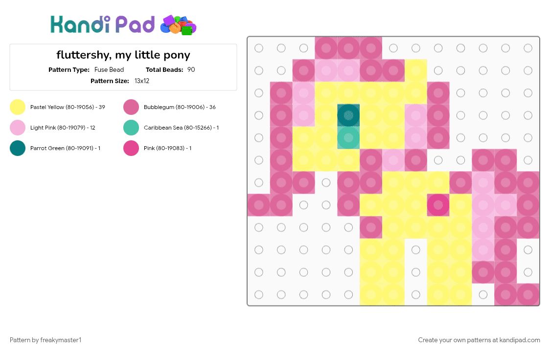 fluttershy, my little pony - Fuse Bead Pattern by k1ll_ur_idolz on Kandi Pad - pink, yellow