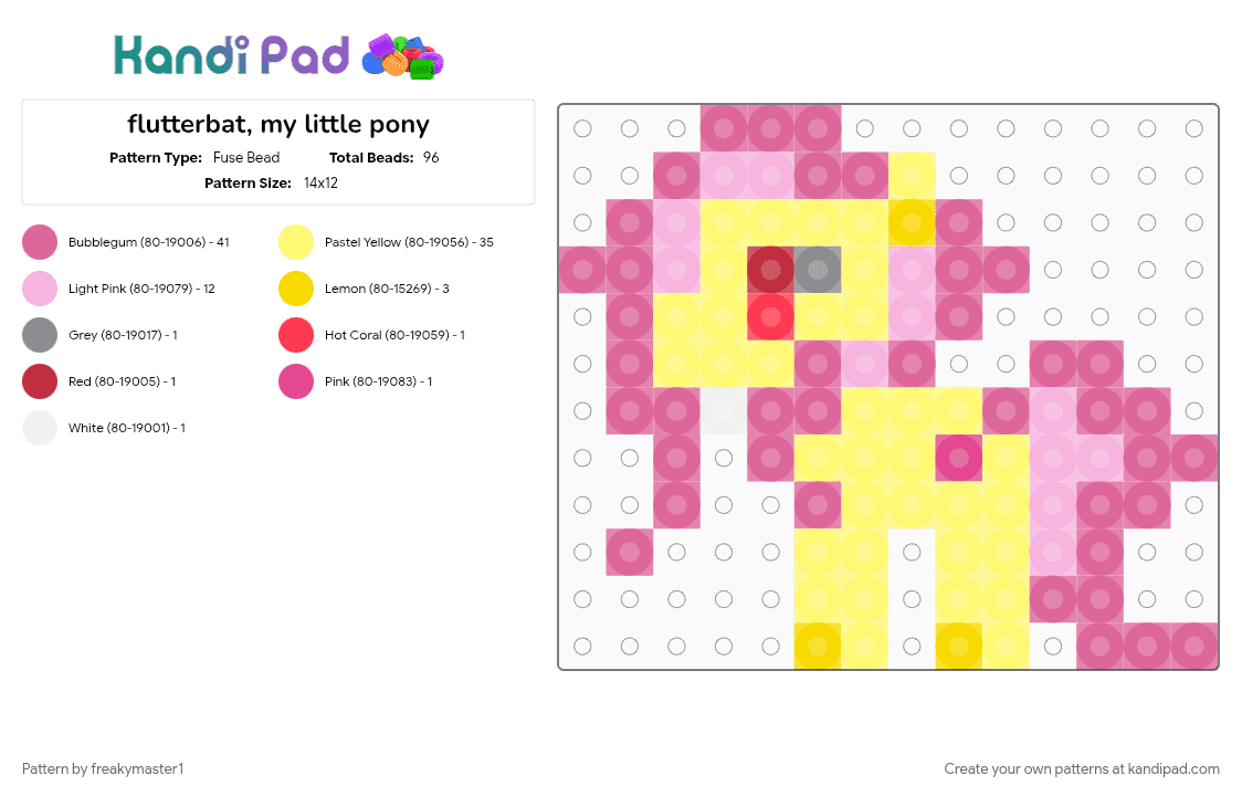 flutterbat, my little pony - Fuse Bead Pattern by k1ll_ur_idolz on Kandi Pad - pink, yellow