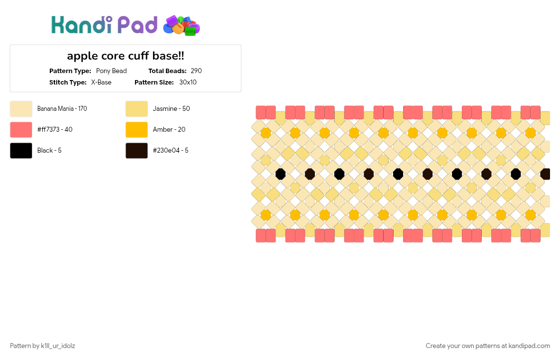 apple core cuff base!! - Pony Bead Pattern by k1ll_ur_idolz on Kandi Pad - beige, yellow