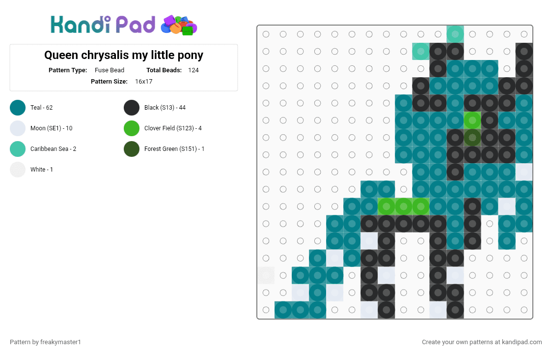 Queen chrysalis my little pony - Fuse Bead Pattern by k1ll_ur_idolz on Kandi Pad - teal