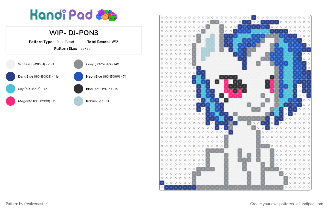 WIP- DJ-PON3 - Fuse Bead Pattern by k1ll_ur_idolz on Kandi Pad - blue, gray