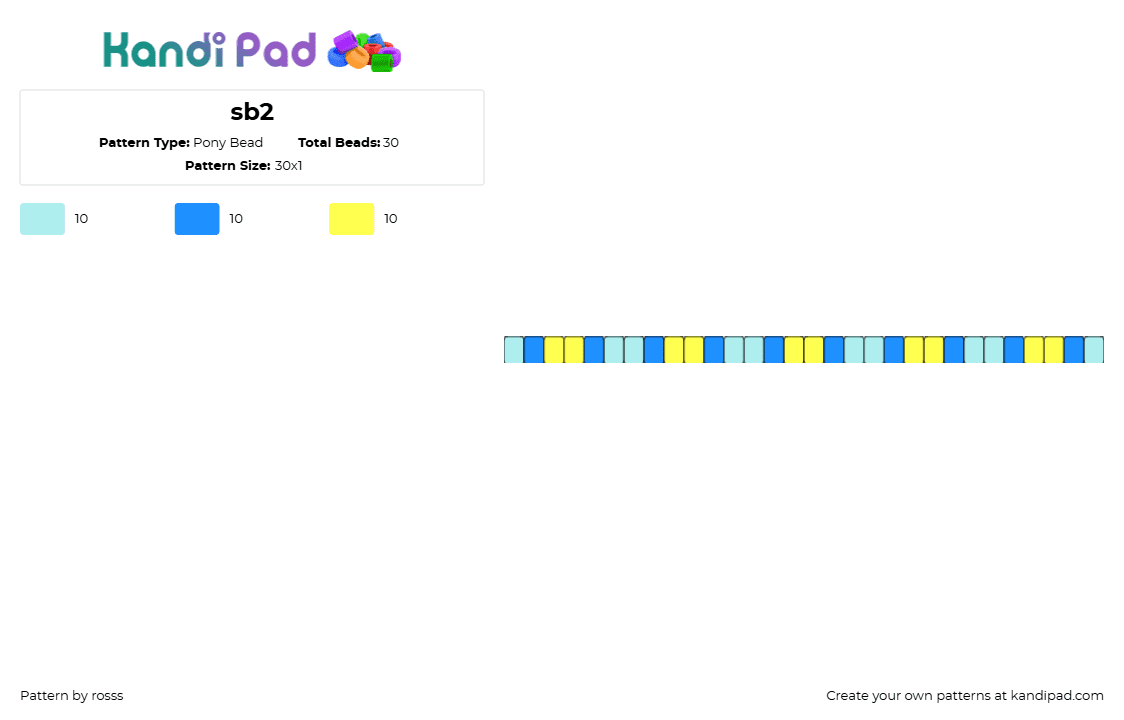 sb2 - Pony Bead Pattern by rosss on Kandi Pad - summer,single,bracelet,light blue,yellow