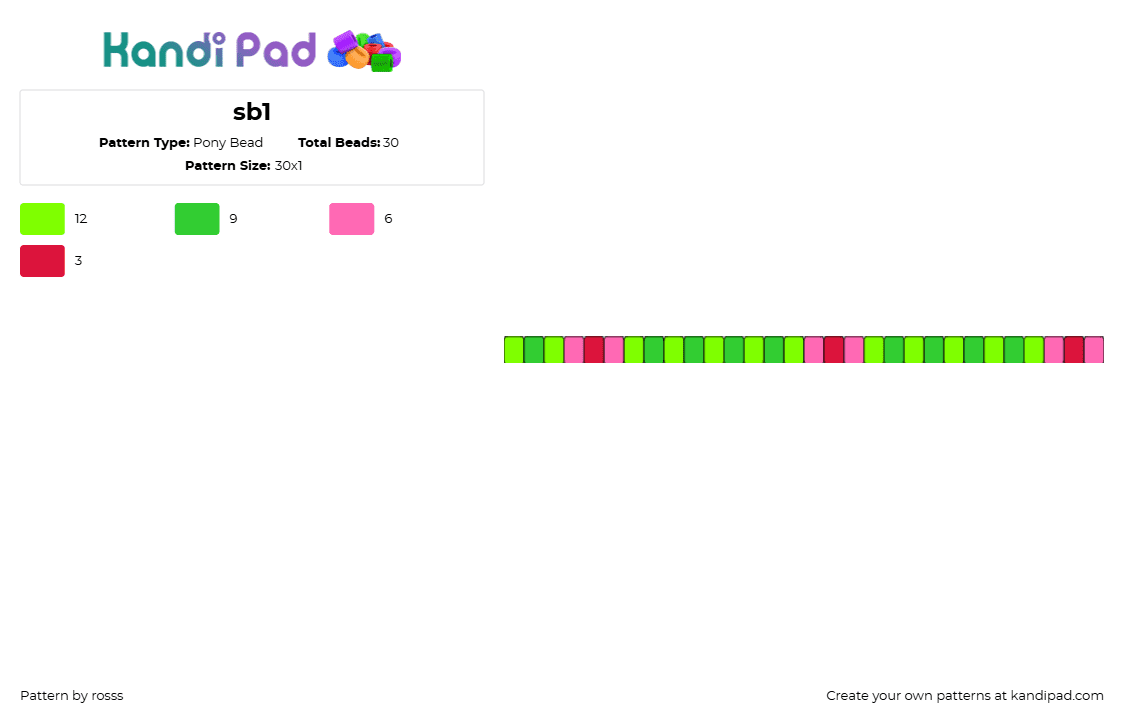 sb1 - Pony Bead Pattern by rosss on Kandi Pad - spring,bright,single,bracelet,green,pink