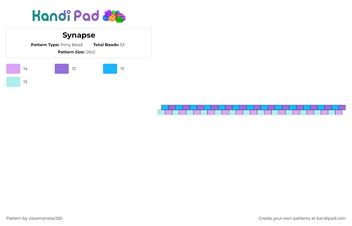 Synapse (OC) - Pony Bead Pattern by viewmonster250 on Kandi Pad - gradient,bracelet,light blue,purple