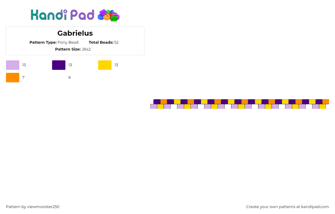 Gabrielus (OC) - Pony Bead Pattern by viewmonster250 on Kandi Pad - bracelet,simple,purple,orange,yellow