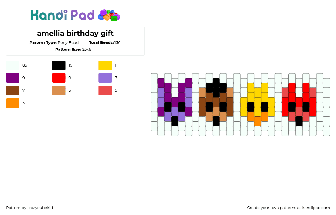 amellia birthday gift - Pony Bead Pattern by crazycubekid on Kandi Pad - fnaf,five nights at freddys,cuf,characters,video game,white,purple,red
