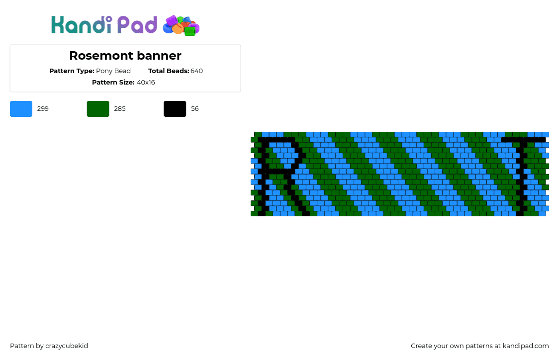 Rosemont banner - Pony Bead Pattern by crazycubekid on Kandi Pad - rosemont,diagonal,stripes,banner,blue,green