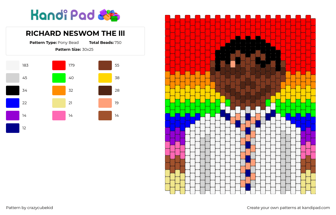 RICHARD NESWOM THE lll - Pony Bead Pattern by crazycubekid on Kandi Pad - portrait,suit,character,rainbow,panel,red,brown,white