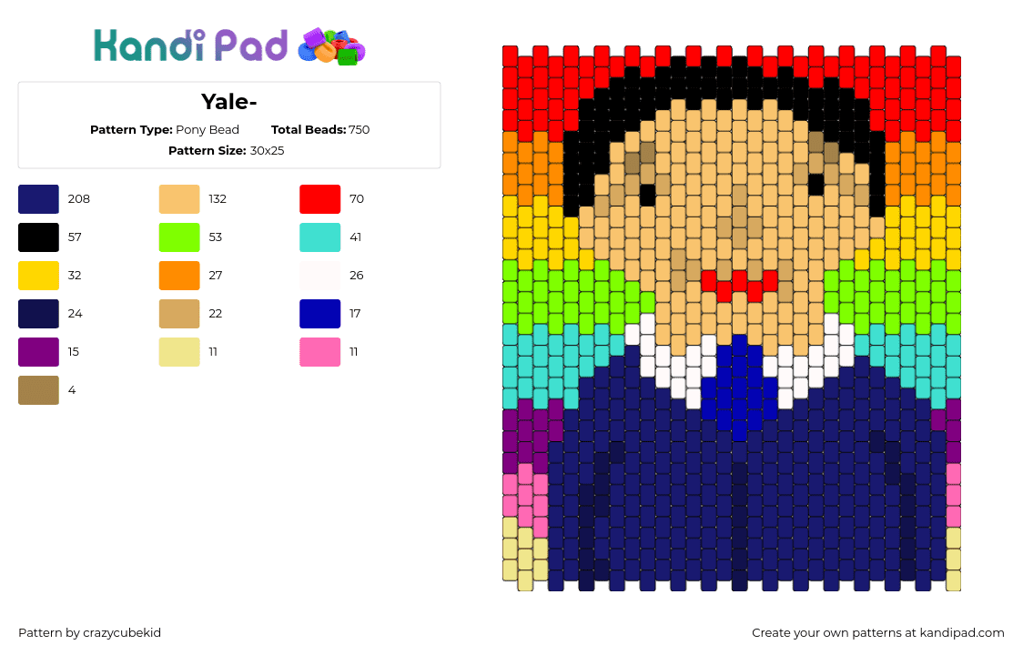 Yale- - Pony Bead Pattern by crazycubekid on Kandi Pad - yale,portrait,panel,character,colorful,rainbow,blue,tan