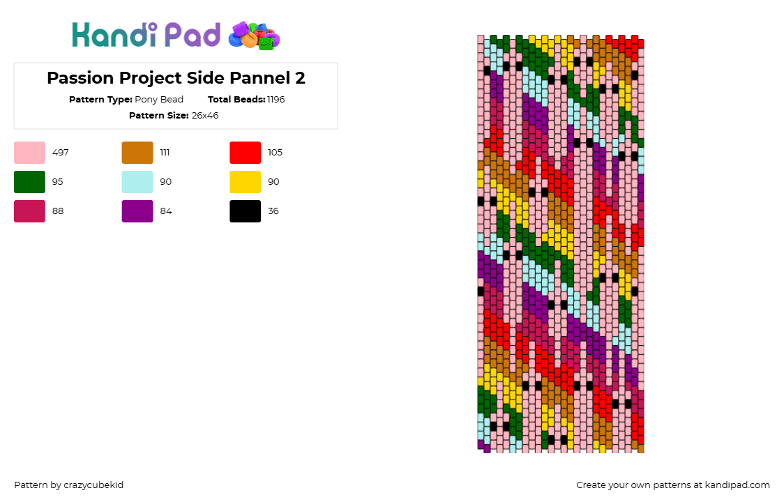 Passion Project Side Pannel 2 - Pony Bead Pattern by crazycubekid on Kandi Pad - squirmle,worms,diagonal,stripes,rainbow,panel,bag,pink,orange