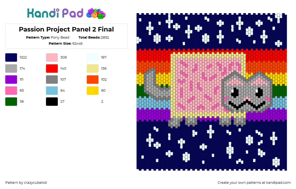 Passion Project Panel 2 Final - Pony Bead Pattern by crazycubekid on Kandi Pad - rainbow,nyan cat,panel,meme,colorful,blue,gray