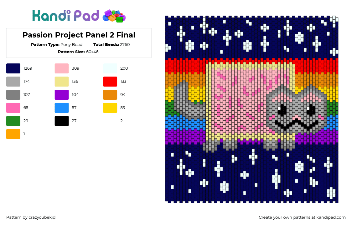 Passion Project Panel 2 Final - Pony Bead Pattern by crazycubekid on Kandi Pad - rainbow,nyan cat,panel,meme,colorful,blue,gray