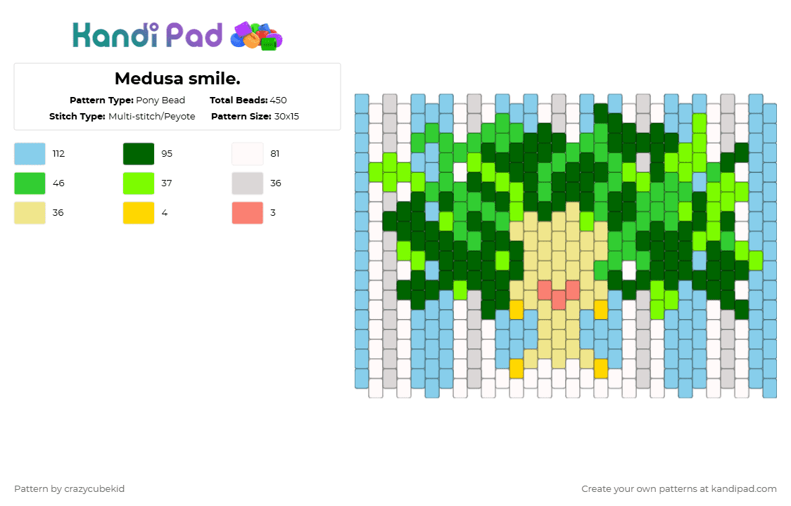 Medusa smile. - Pony Bead Pattern by crazycubekid on Kandi Pad - green, light blue