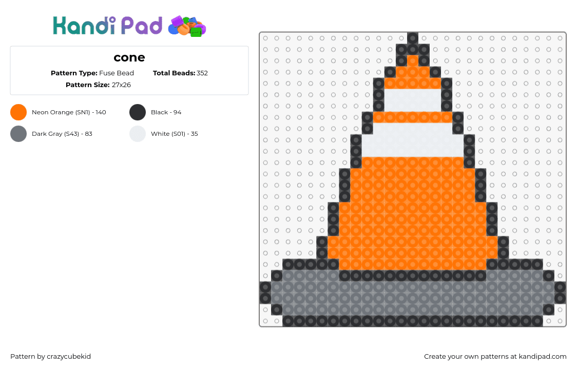 cone - Fuse Bead Pattern by crazycubekid on Kandi Pad - cone,traffic,charm,orange,gray