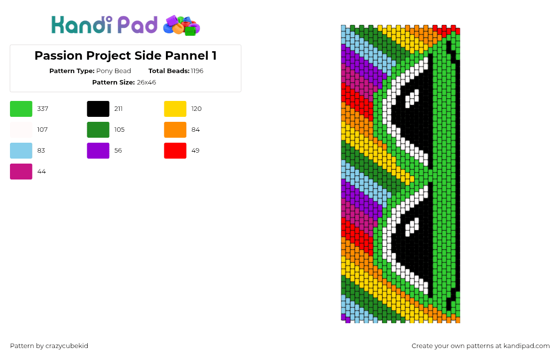 Passion Project Side Pannel 1 - Pony Bead Pattern by crazycubekid on Kandi Pad - frog,rainbow,eyes,diagonal,stripes,colorful,panel,bag,green