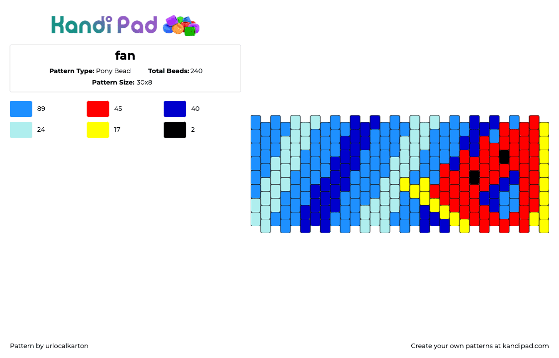 fan ii - Pony Bead Pattern by urlocalkarton on Kandi Pad - fan,bfdi,battle for dream island,character,stripes,cuff,red,blue