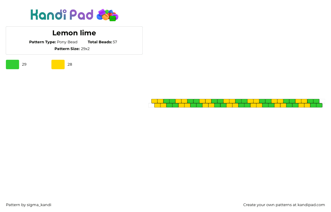 Lemon lime - Pony Bead Pattern by sigma_kandi on Kandi Pad - stripes,citrus,repeating,lemon,lime,bracelet,cuff,yellow,green