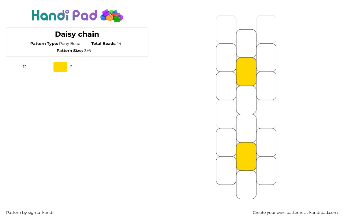 Daisy chain - Pony Bead Pattern by sigma_kandi on Kandi Pad - daisies,flowers,chain,charm,simple,yellow,white