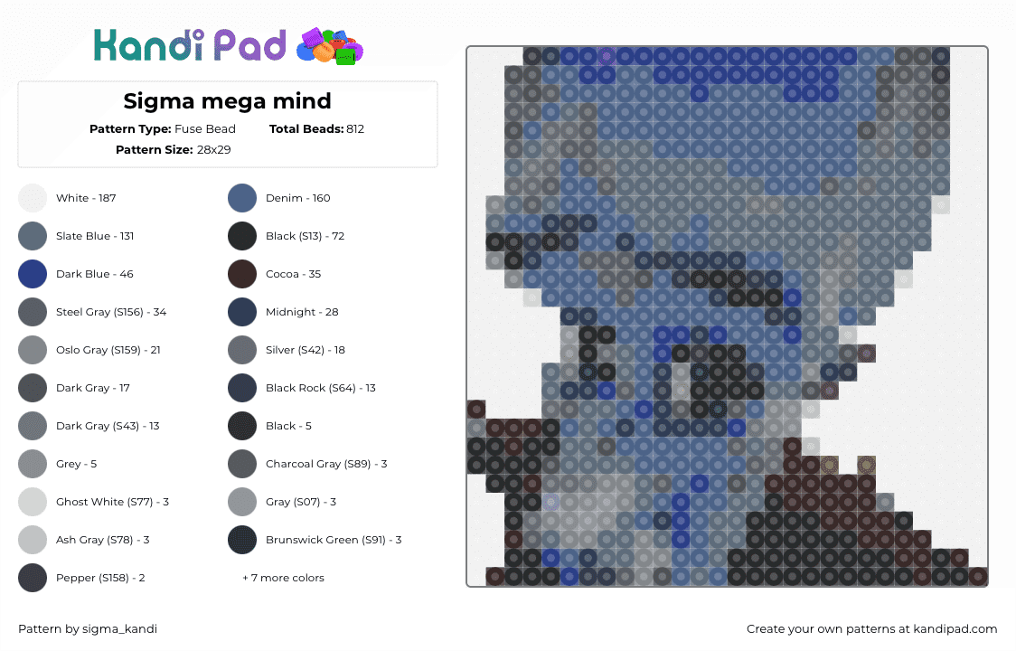 Sigma mega mind - Fuse Bead Pattern by sigma_kandi on Kandi Pad - megamind,portrait,dreamworks,animation,movie,blue,gray