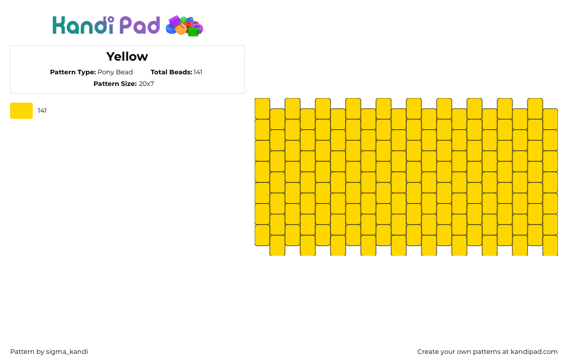 Yellow - Pony Bead Pattern by sigma_kandi on Kandi Pad - simple,cuff,yellow