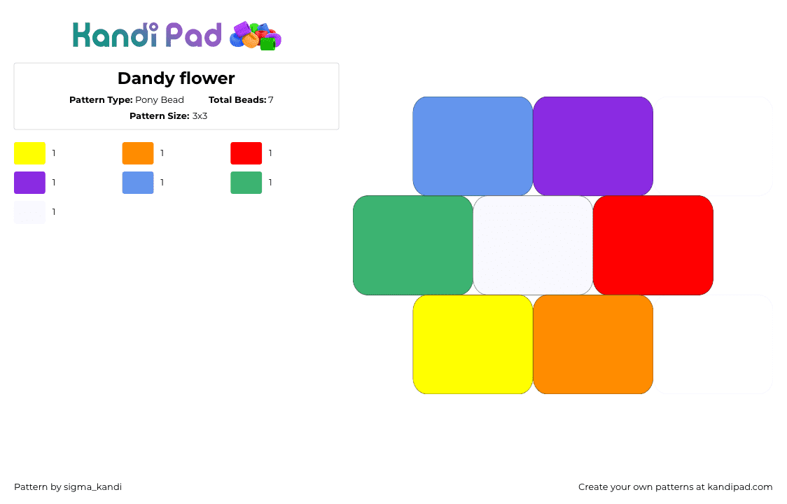 Dandy flower - Pony Bead Pattern by sigma_kandi on Kandi Pad - dandys world,flower,orange,purple,green,colorful