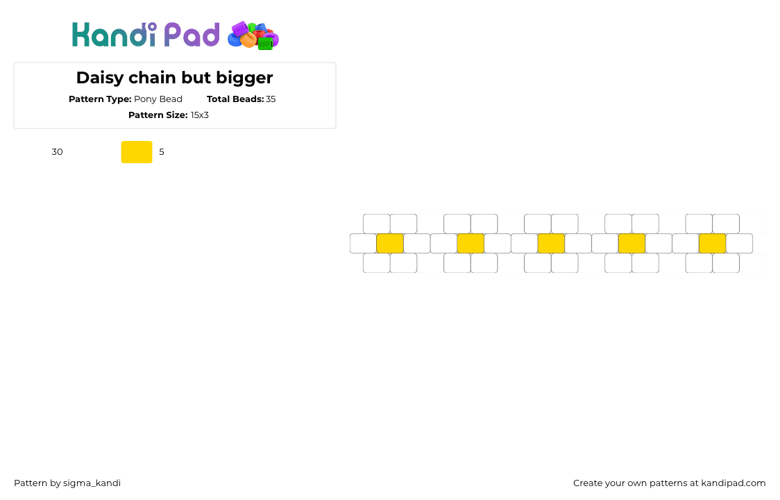 Daisy chain but bigger - Pony Bead Pattern by sigma_kandi on Kandi Pad - daisies,flowers,chain,sprink,bracelet,white,yellow