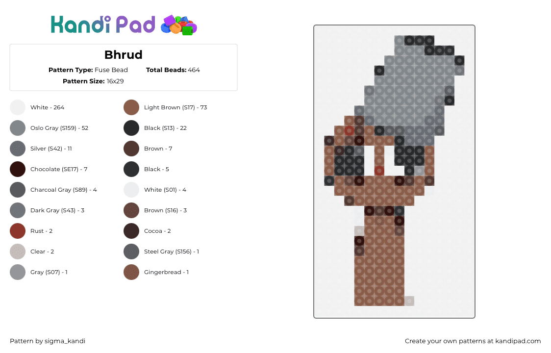 Bhrud - Fuse Bead Pattern by sigma_kandi on Kandi Pad - brud,sprunki,incredibox,character,video game,brown,gray