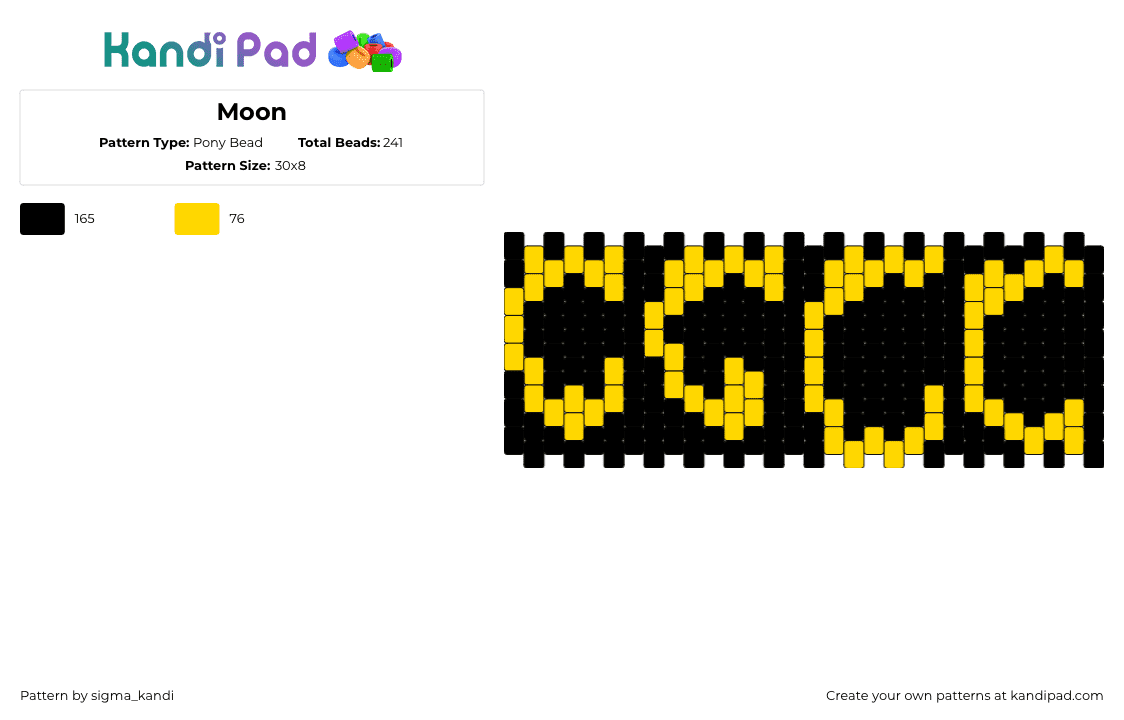 Moon - Pony Bead Pattern by sigma_kandi on Kandi Pad - moon,crescent,phases,night,dark,cuff,black,yellow