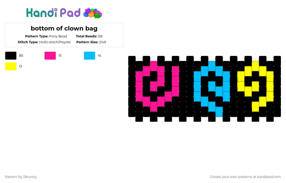 bottom of clown bag - Pony Bead Pattern by lilbunny on Kandi Pad - black,pink,light blue,clown,cute,colorfull