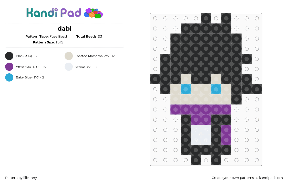 dabi - Fuse Bead Pattern by lilbunny on Kandi Pad - dabi,mha,my hero academia,anime,character,chibi,simple,purple,black