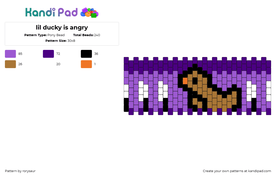 lil ducky is angry - Pony Bead Pattern by rorysaur on Kandi Pad - duck,knives,meme,bird,animal,cuff,silly,purple,brown