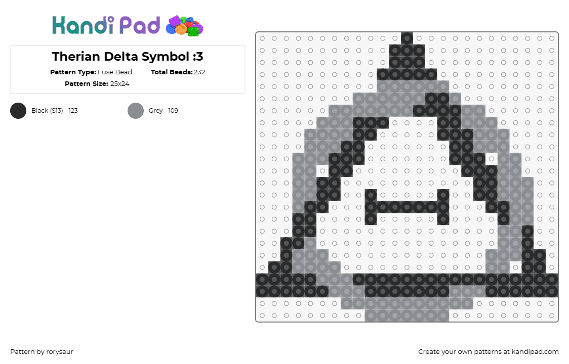 Therian Delta Symbol :3 - Fuse Bead Pattern by rorysaur on Kandi Pad - therian,symbol,pride,geometric,gray,black