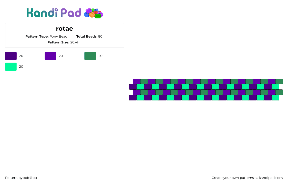 rotae - Pony Bead Pattern by xxb4bxx on Kandi Pad - stripes,bracelet,cuff,purple,green,teal