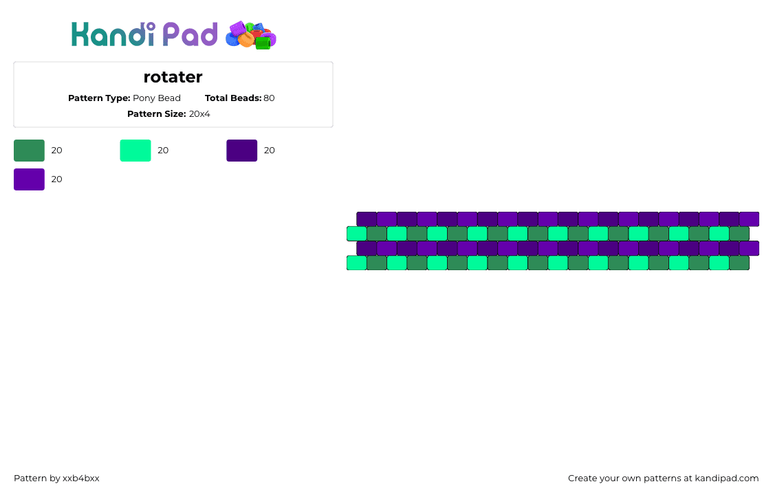rotater - Pony Bead Pattern by xxb4bxx on Kandi Pad - stripes,bracelet,cuff,purple,green,teal