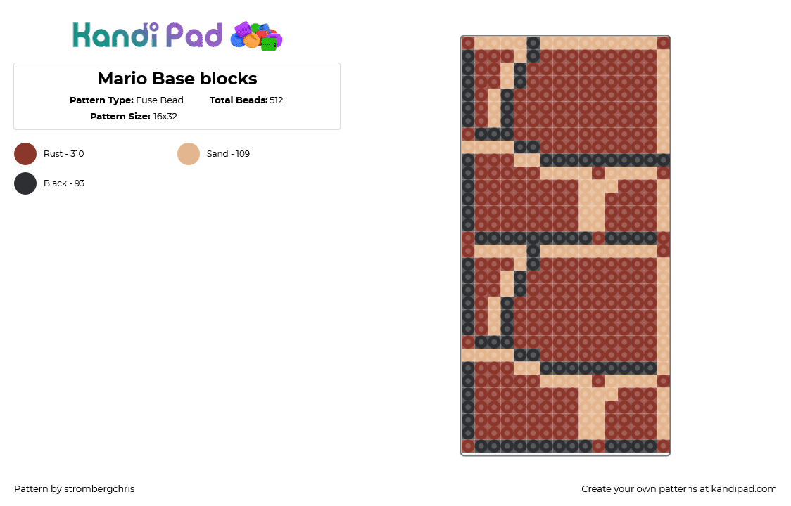 Mario Base blocks - Fuse Bead Pattern by strombergchris on Kandi Pad - bricks,mario,nintendo,blocks,panel,video game,brown,tan