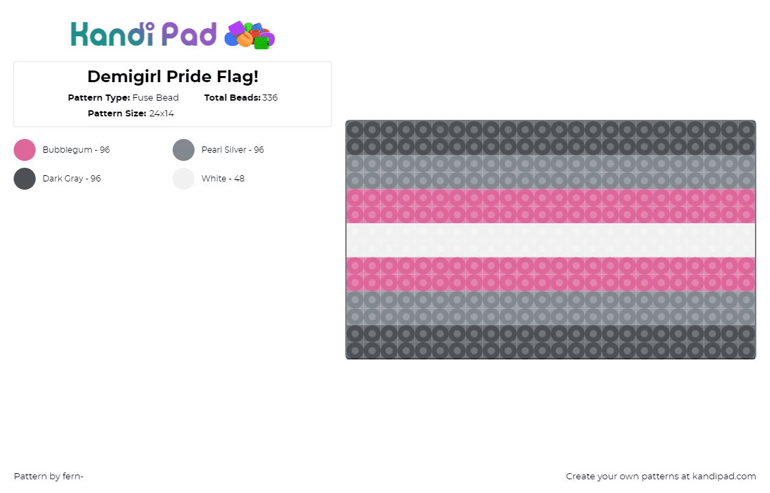 Demigirl Pride Flag! - Fuse Bead Pattern by fern- on Kandi Pad - demigirl,pride,flag,gray,pink