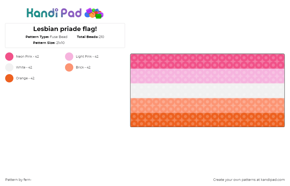 Lesbian priade flag! - Fuse Bead Pattern by fern- on Kandi Pad - lesbian,pride,flag,pink,orange