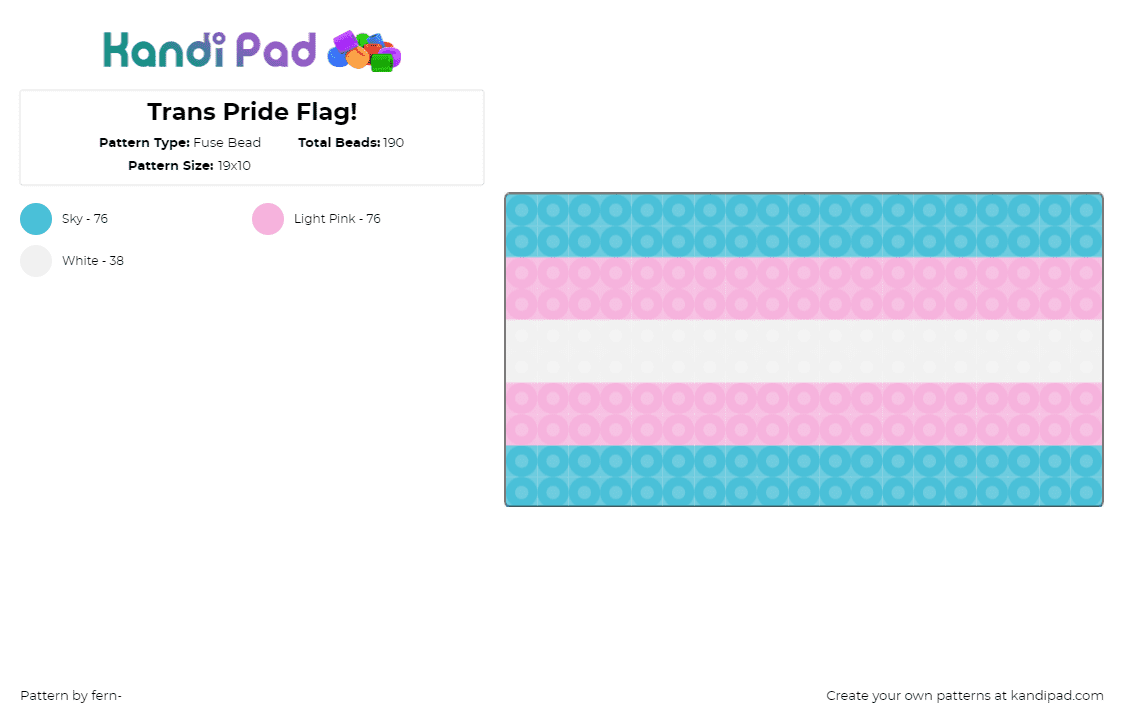 Trans Pride Flag! - Fuse Bead Pattern by fern- on Kandi Pad - trans,pride,flag,light blue,pink