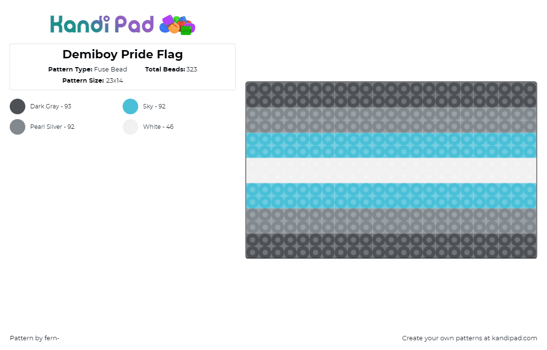 Demiboy Pride Flag - Fuse Bead Pattern by fern- on Kandi Pad - demiboy,pride,flag,gray,light blue