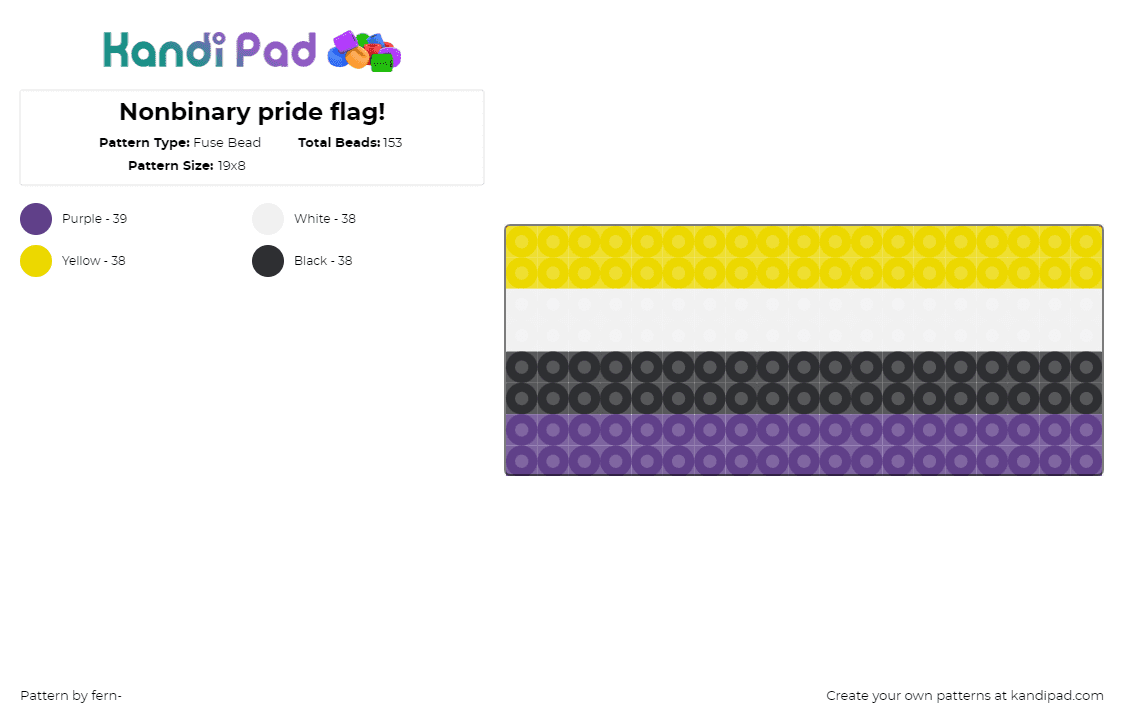 Nonbinary pride flag! - Fuse Bead Pattern by fern- on Kandi Pad - nonbinary,pride,yellow,purple