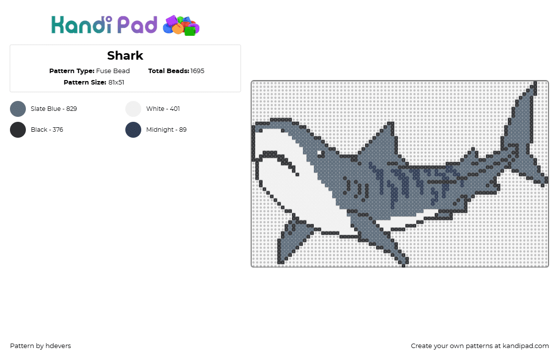 Shark - Fuse Bead Pattern by hdevers on Kandi Pad - shark,fish,animal,gray,white