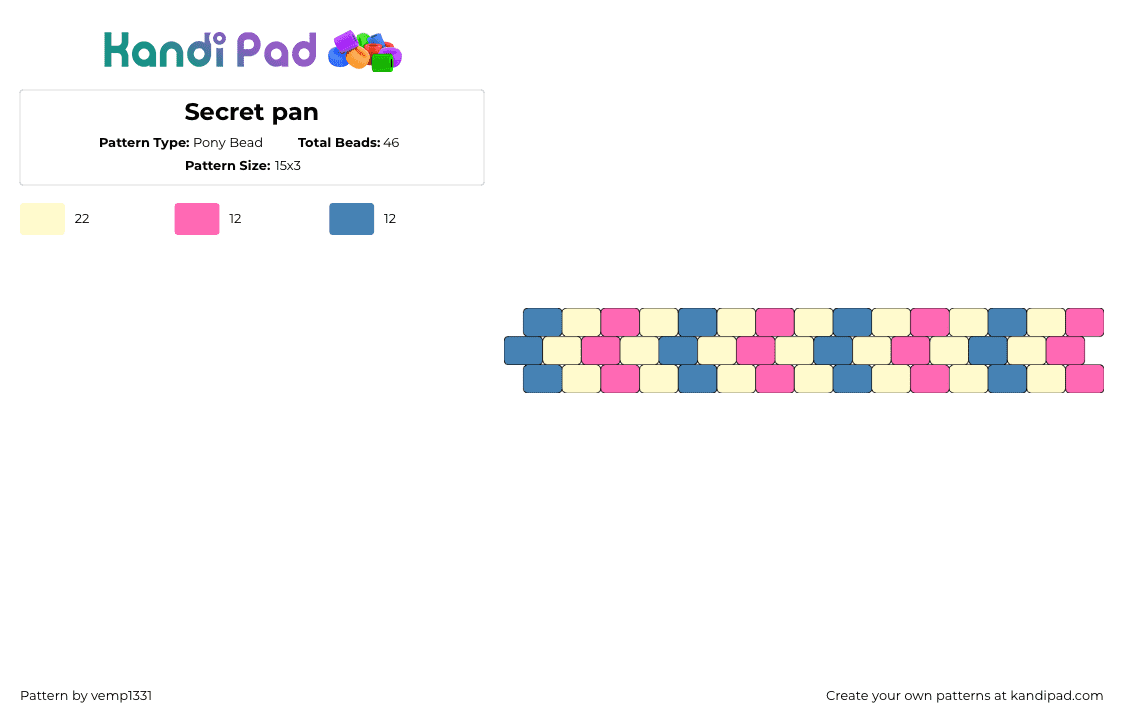 Secret pan - Pony Bead Pattern by vemp1331 on Kandi Pad - pansexual,pride,bracelet,cuff,pastel,pink,blue,yellow