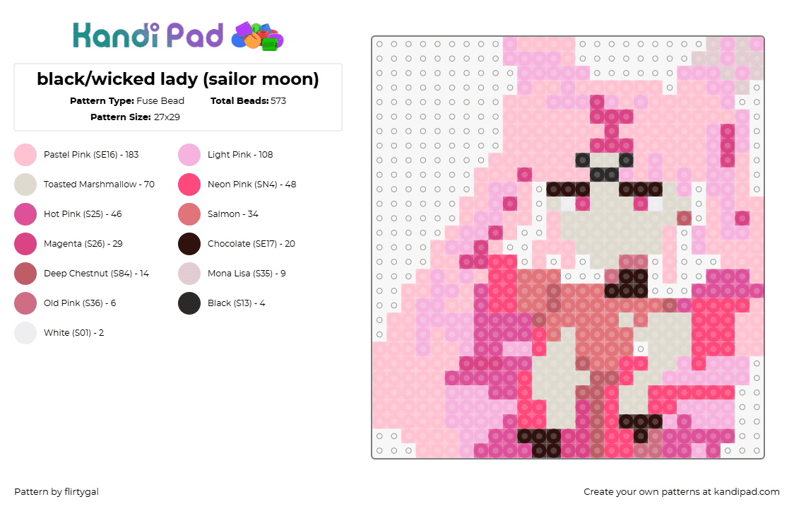 black/wicked lady (sailor moon) - Fuse Bead Pattern by flirtygal on Kandi Pad - wicked lady,sailor moon,chibi,character,anime,pink